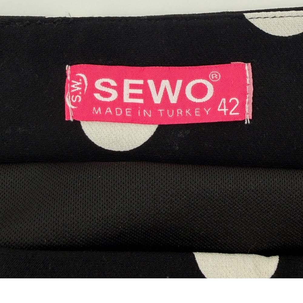 SEWO Womens Polka Dot Midi Skirt Size 42 US 10 B/W Pleated A-Line Made in Turkey - Picture 4 of 8